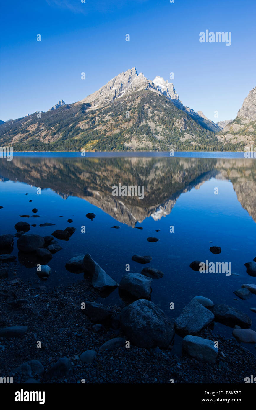 Sunrise view of Teton Mountains and Jenny Lake, Grand Teton National Park,; Wyoming; USA Stock Photo