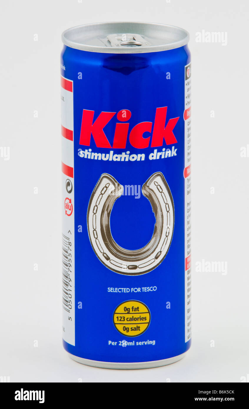 Kick stimulation drink with caffine produced for Tesco sold in the UK Stock Photo Alamy