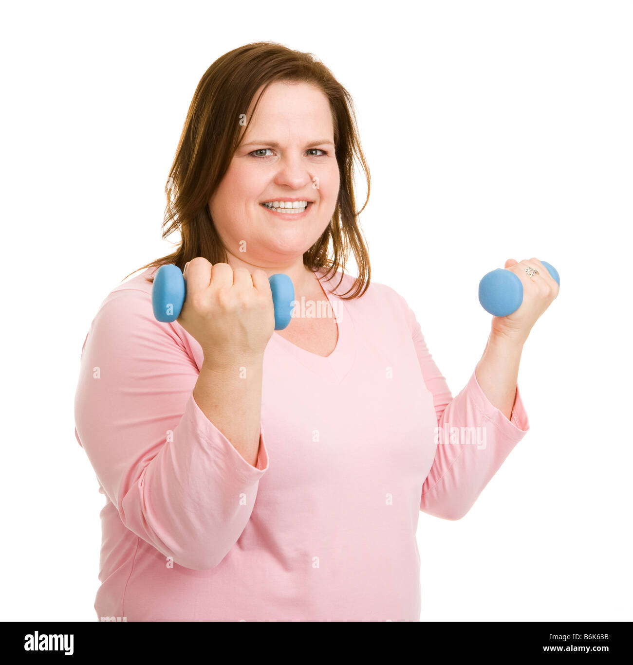 Beautiful plus sized model working out with free weights Isolated on white Stock Photo Alamy