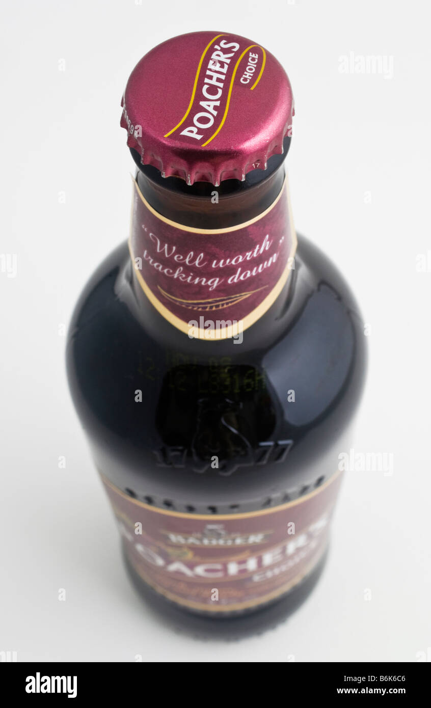 Bottle of Poachers Choice rich ruby ale brewed at Hall and Woodhouse Blandford St Mary Dorset England UK Stock Photo