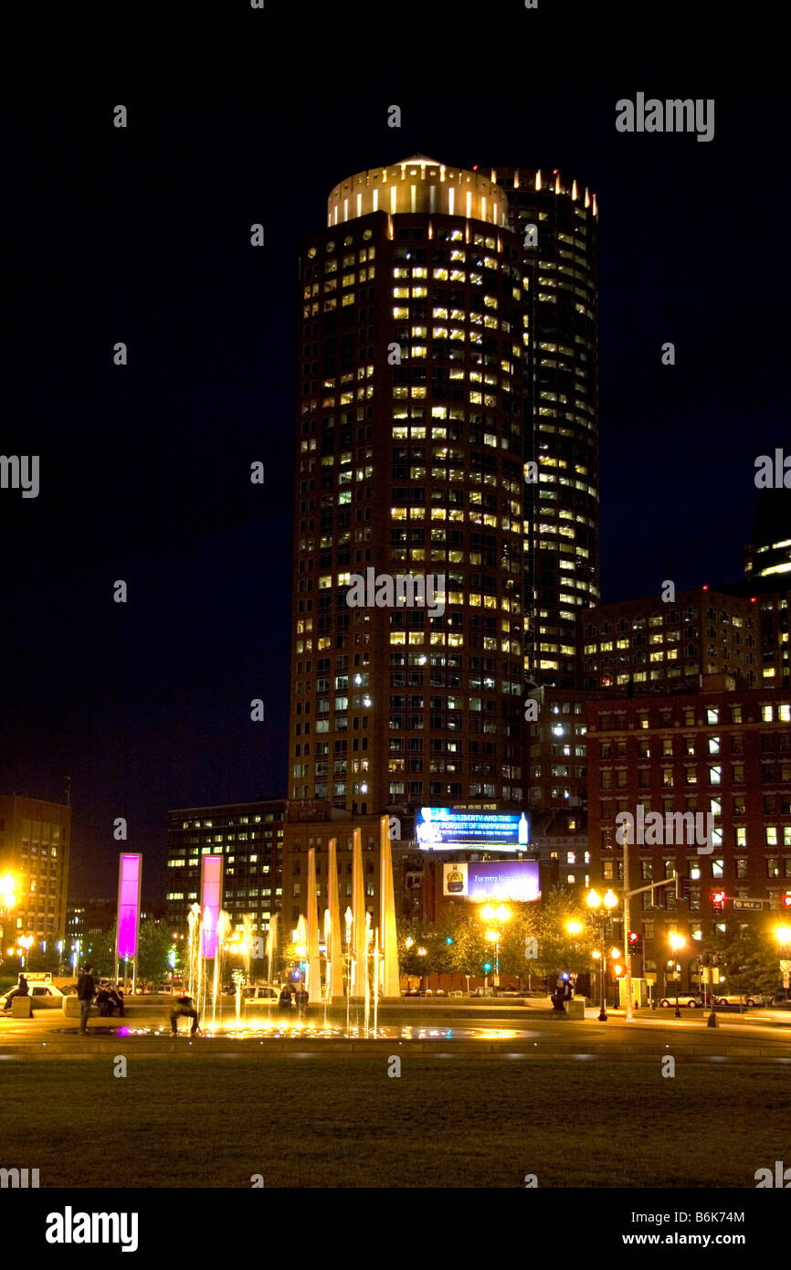 Seaport Square development at night in South Boston Massachusetts USA Stock Photo
