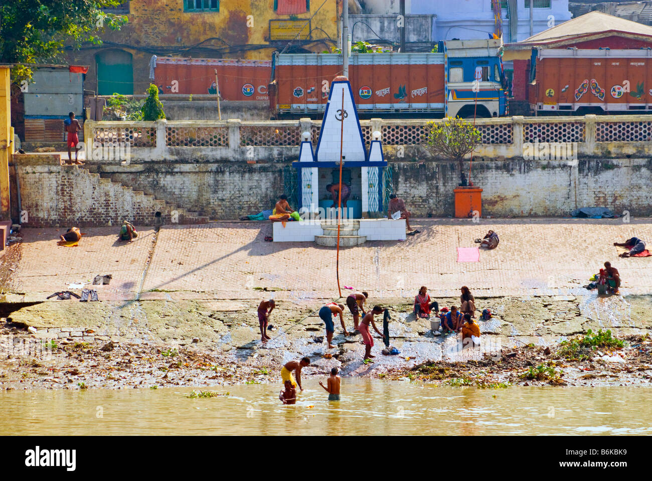 Bathing Ghat on the Hooghly River in Kolkata, India Stock Photo