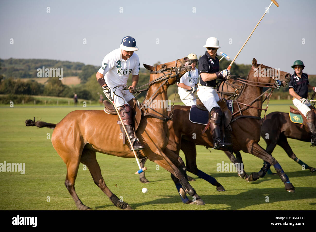 Action from a polo match, West Sussex, England. Stock Photo