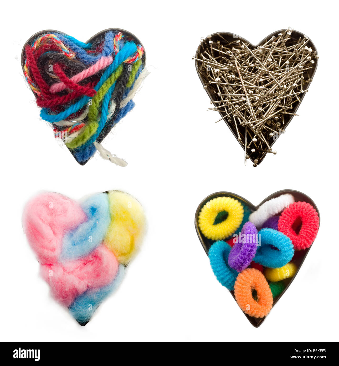 four heart shapes with craft elements Stock Photo - Alamy