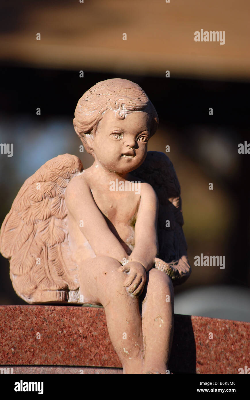 Brown child angel statue on a grave stone of a child Stock Photo Alamy