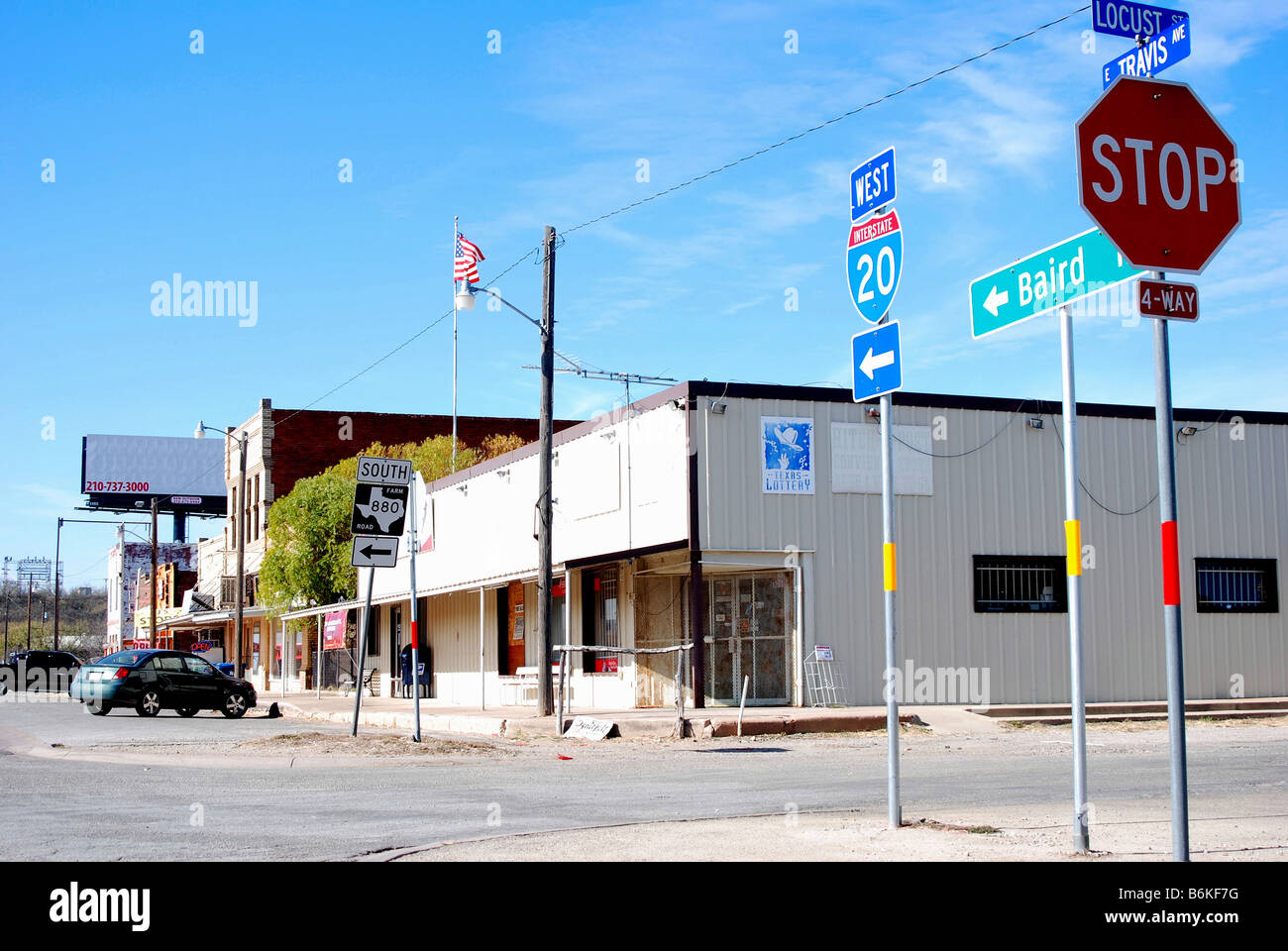 Buildings alongside Main Street in Putnam, Texas Stock Photo