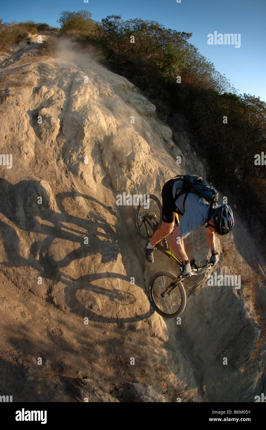 downhill mountain biker on Telonics trail, Laguna Beach, California Stock Photo