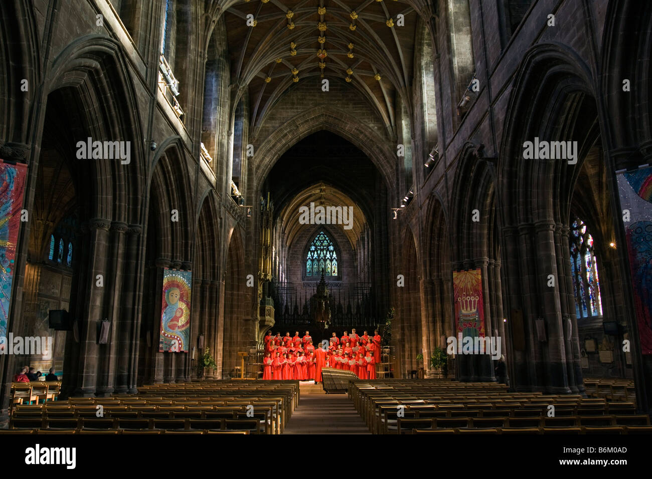 UK Cheshire Chester Cathedral Choir rehearsing before Christmas Carol Service Stock Photo