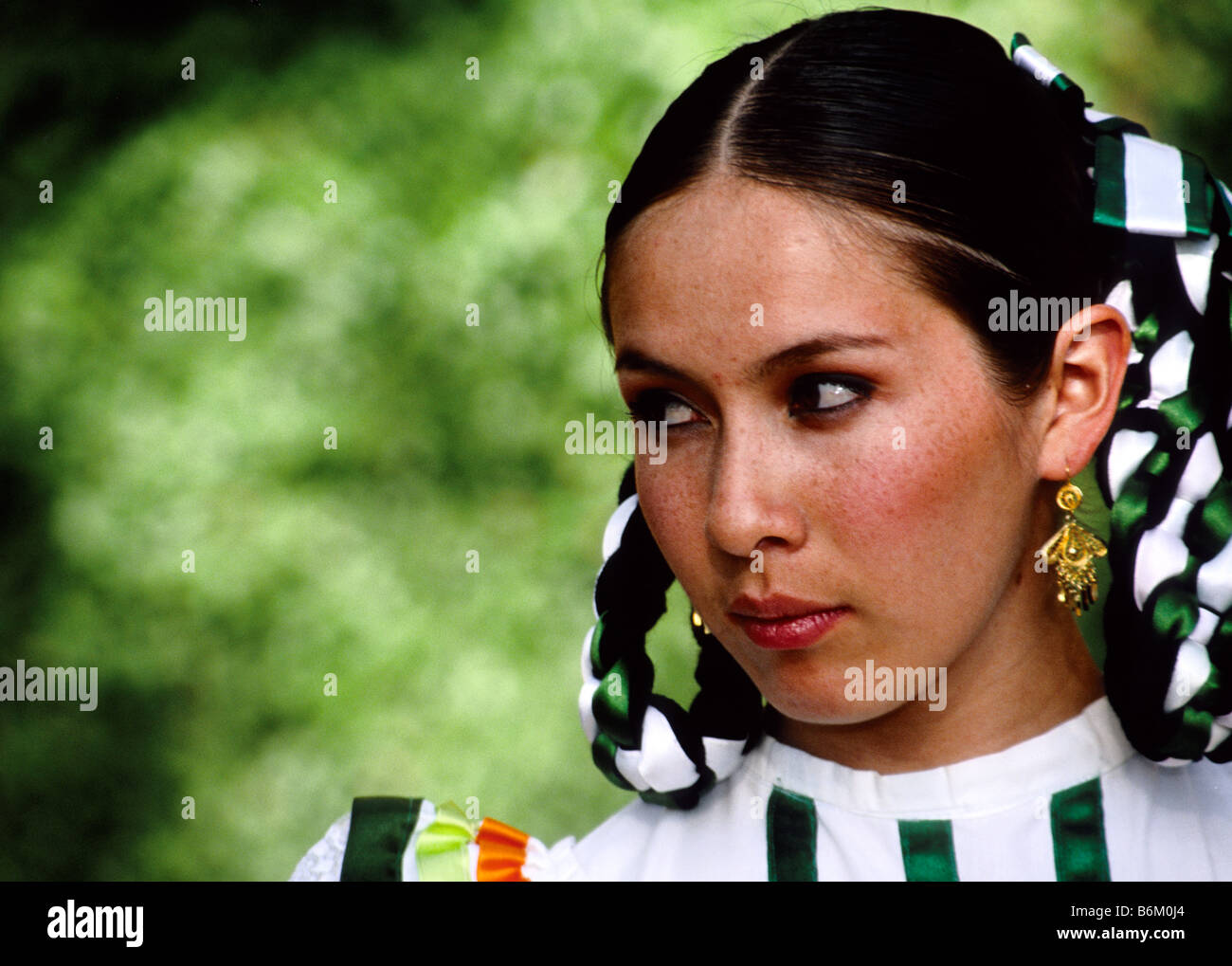 Portrait of Mexican dancer in traditional native dress, San Miguel de Allende, Mexico Stock Photo