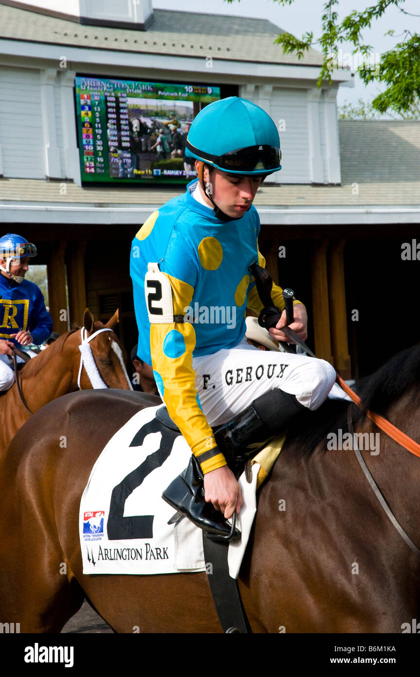 Jockey Adjusting Foot & Stirrup Stock Photo Alamy