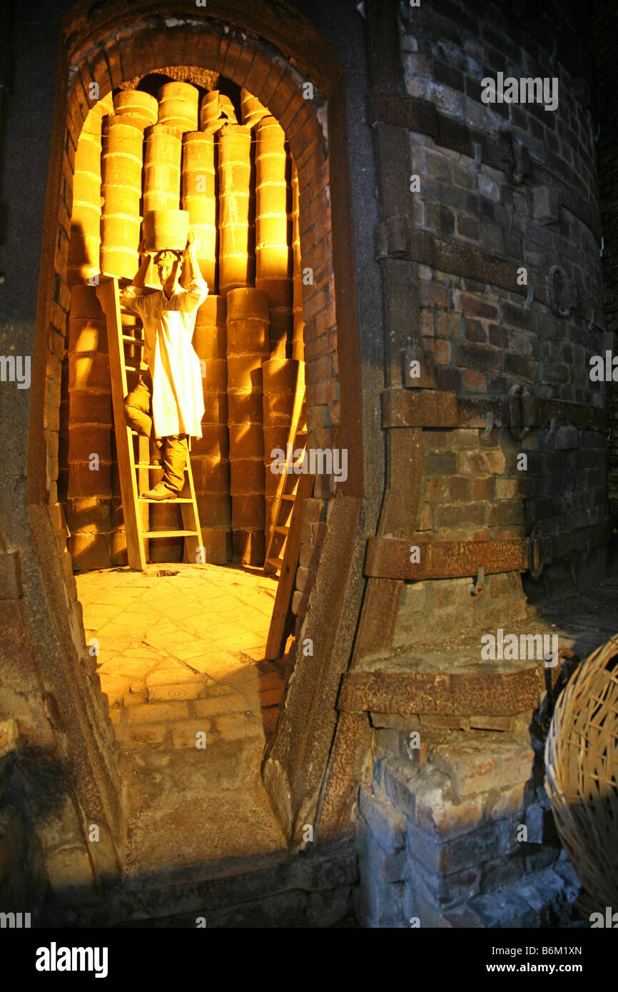 A dummy of a sagger carrier inside a bottle oven or kiln at The Gladstone Pottery Museum, Longton, Stoke-on-Trent, Staffs Stock Photo