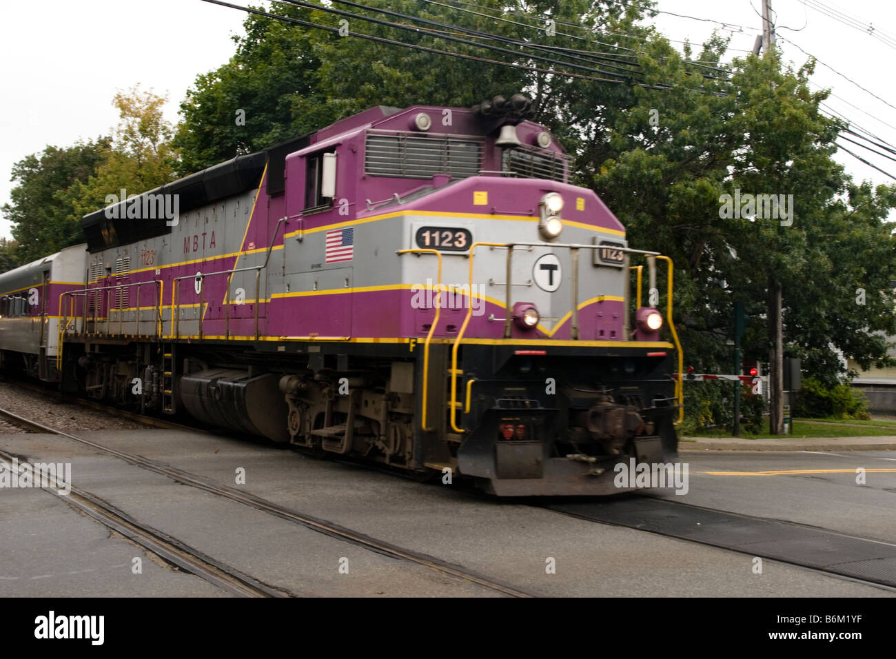 MBTA Commuter Train at Concord MA Massachusetts New England USA United States of America Stock Photo