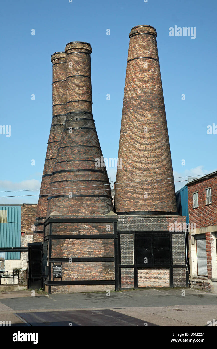 A view of Fenton Stoke-on-Trent Staffs showing the 3 bottle ovens or kilns called 'Salt', 'Pepper' and 'Vinegar' Stock Photo