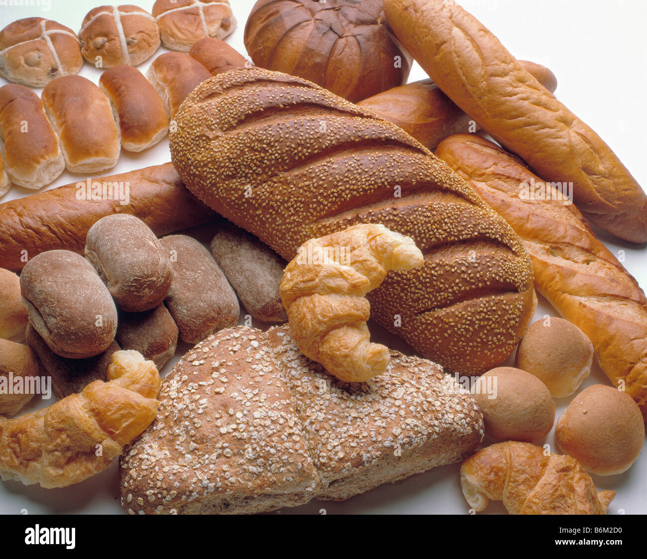 Bread varieties, Loaves, Baguettes, Buns and Croissants Stock Photo Alamy