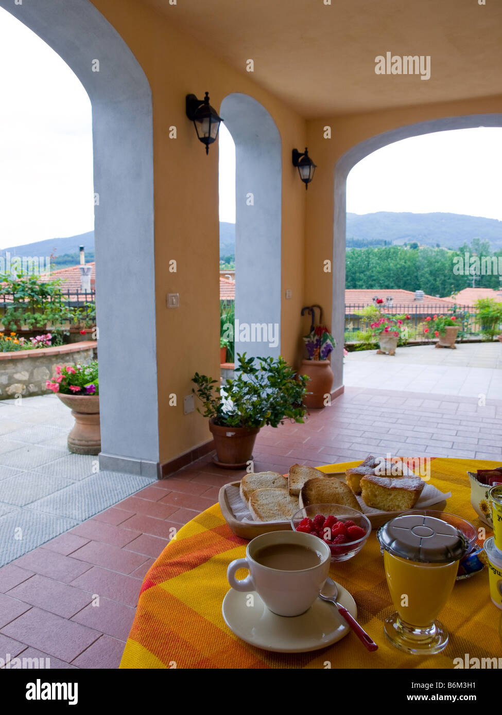 Continental breakfast in Greve in Chianti, Tuscany, Italy. Stock Photo