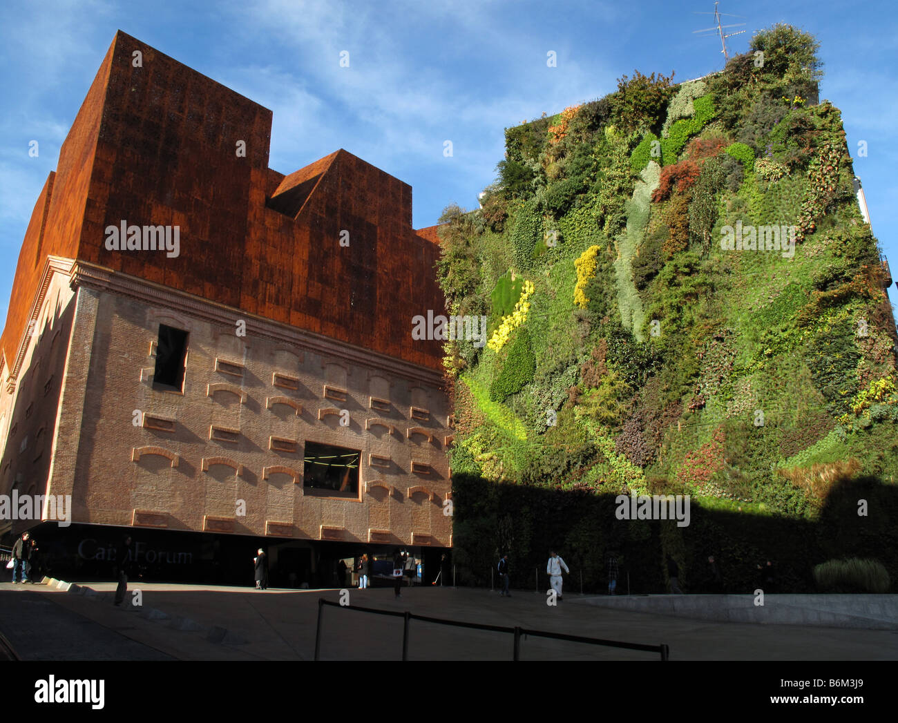 CaixaForum Madrid museum by architects Herzog and de Meuron in Paseo del Prado Vertical garden by Patrick Blanc MADRID SPAIN Stock Photo