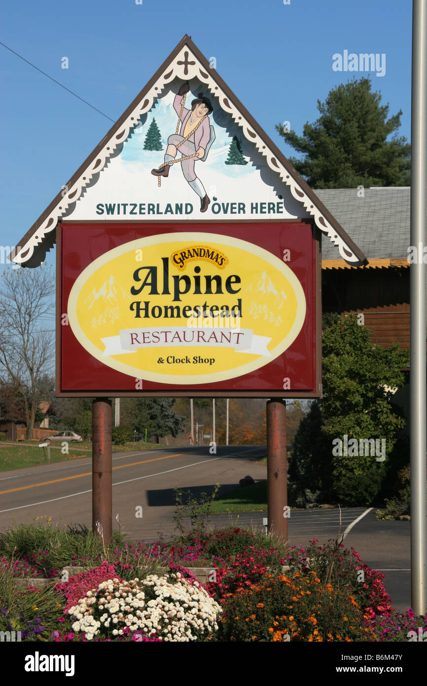 Grandma s Alpine Homestead Swiss Village Restaraunt Sign Swiss Architecture In Amish country at