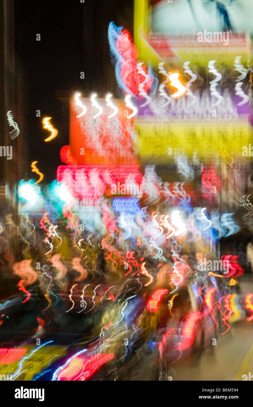 Zoomed blurred lights on city street in Hong Kong China Stock Photo