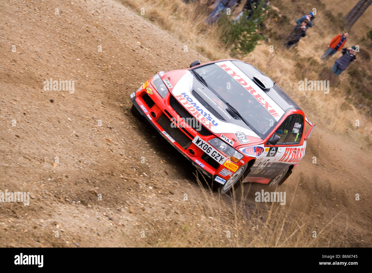 Nik Elsmore and Paul Wakeley in the Hydrex Racing UK Mitsubishi EVO 9, 2008 Rallye Sunseeker Stock Photo