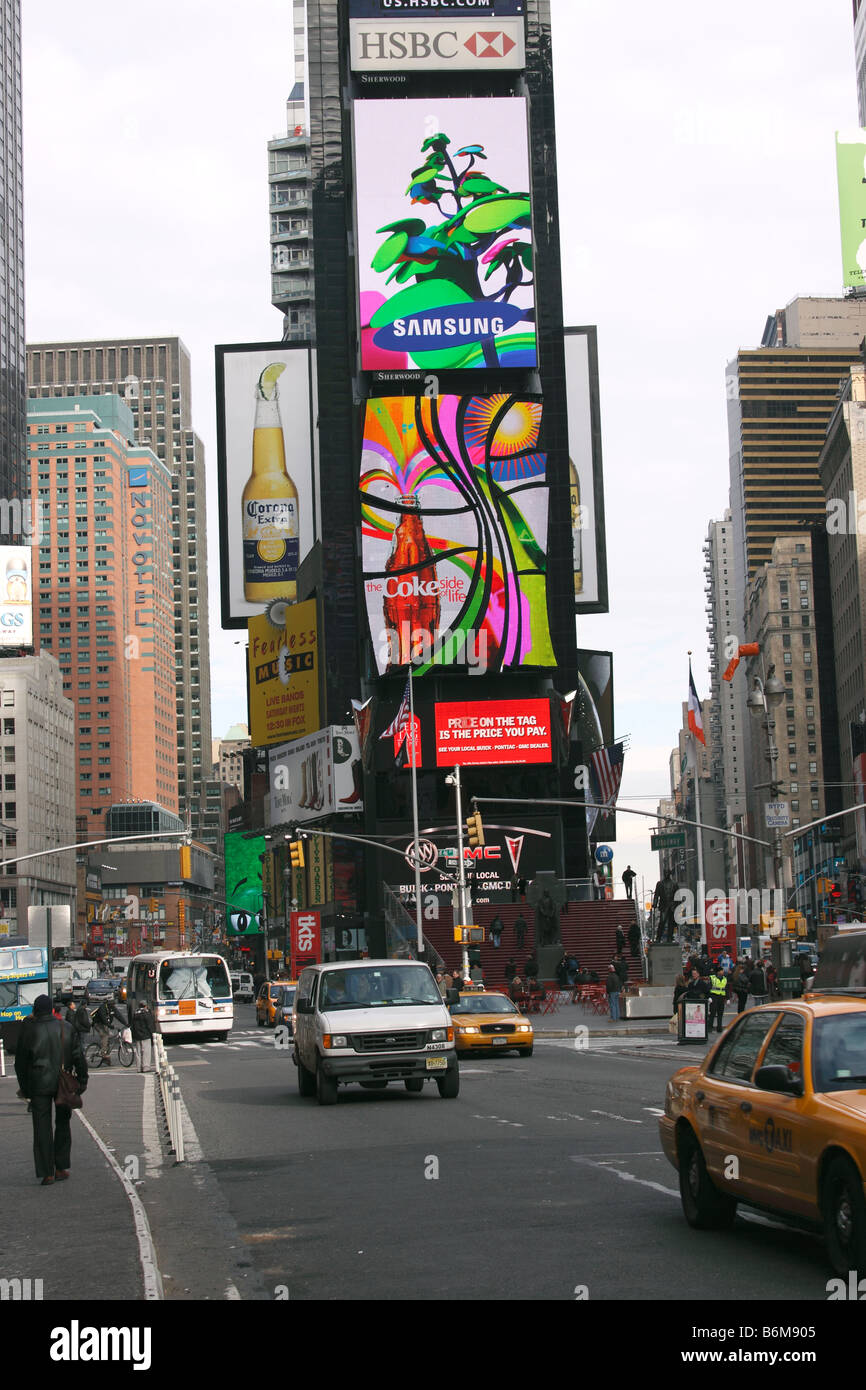 Times Square, looking north from 42nd St, Manhattan, New York City USA Stock Photo