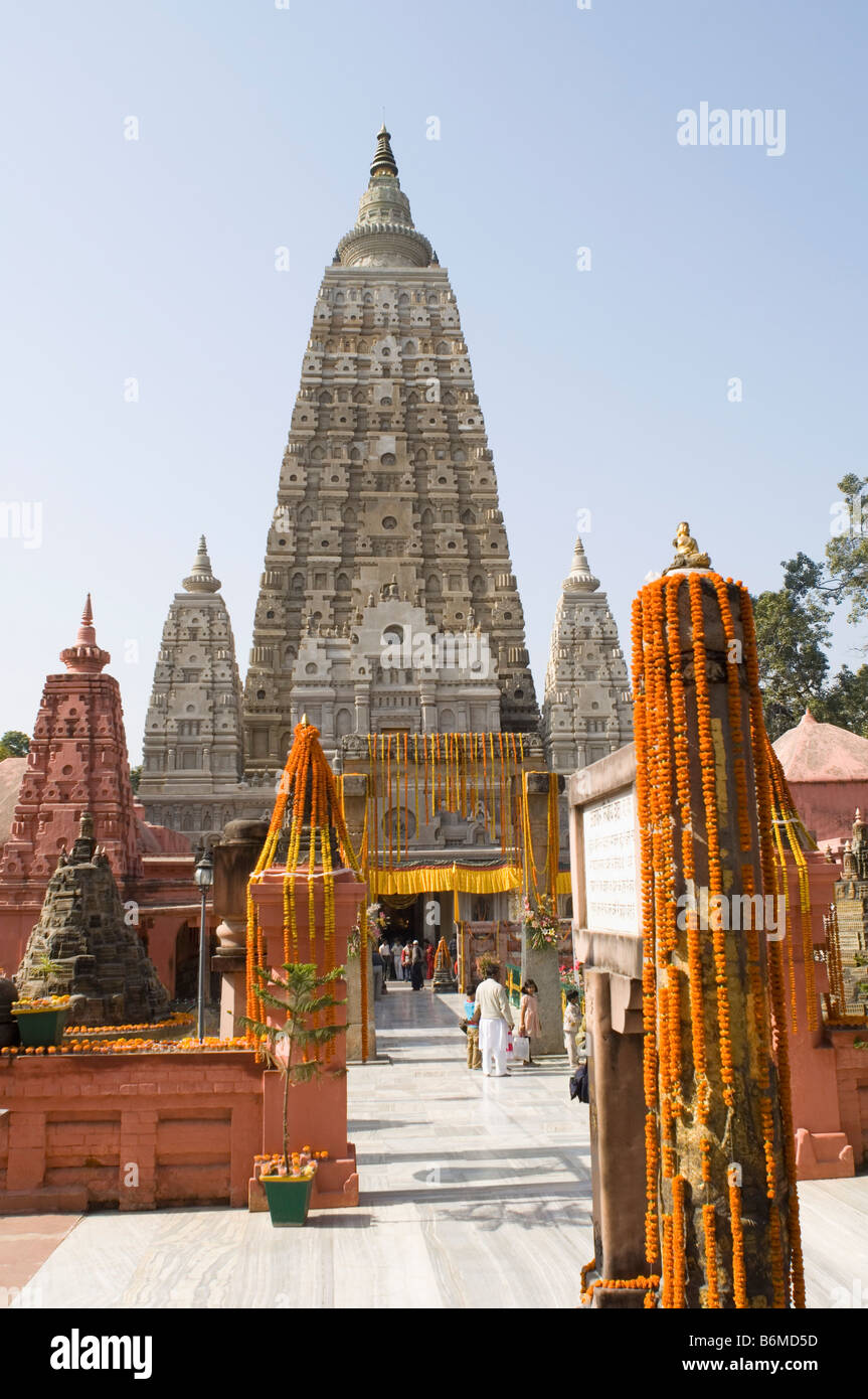 Facade of a temple, Mahabodhi Temple, Bodhgaya, Gaya, Bihar, India Stock Photo