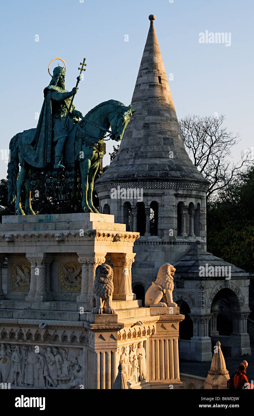 Bronze statue of King Stephen I. at Fisherman´s Bastion in Budapest