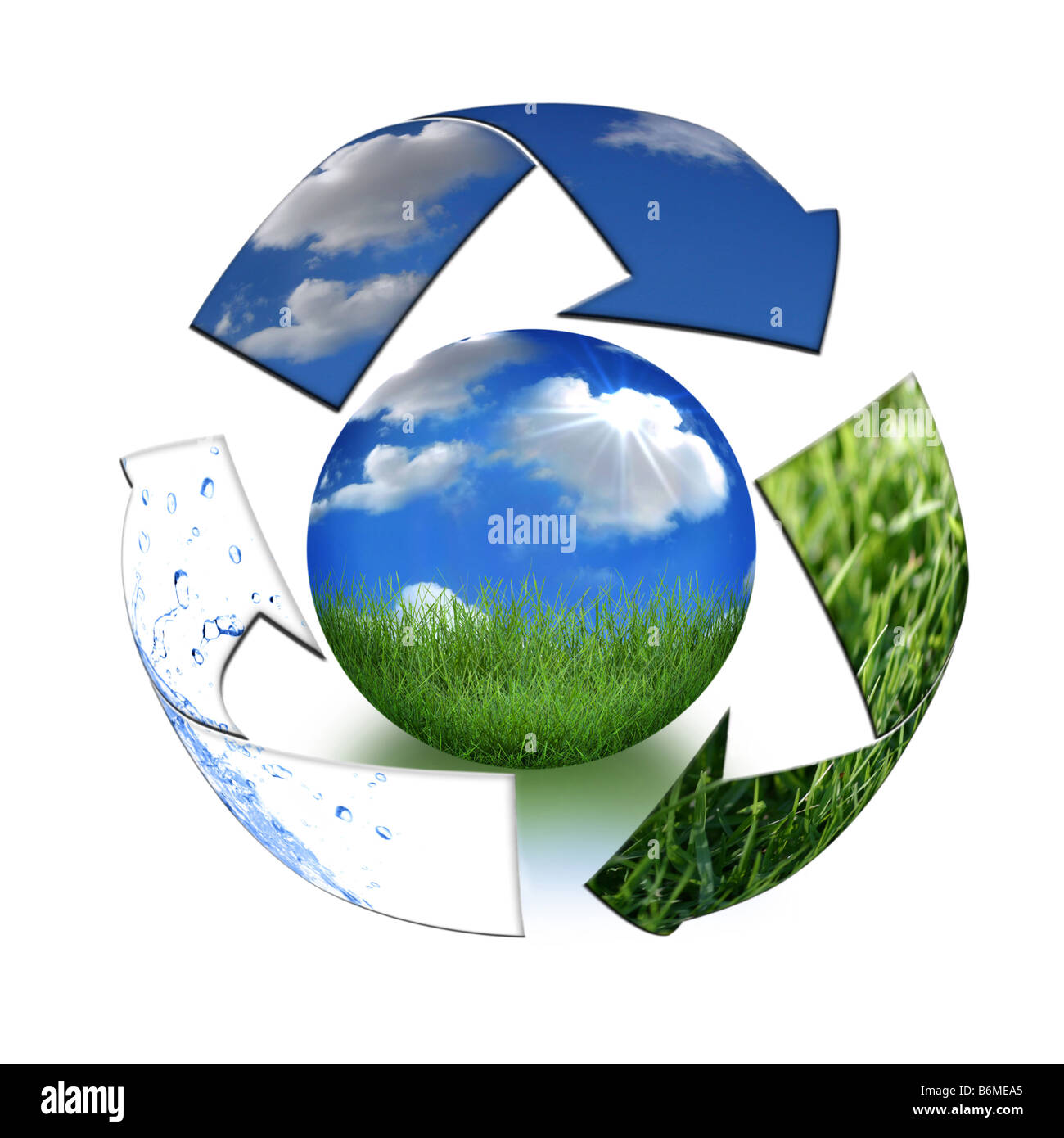 Abstract Recycling Symbol Representing Air Land and Sea Surrounding Planet Earth Stock Photo