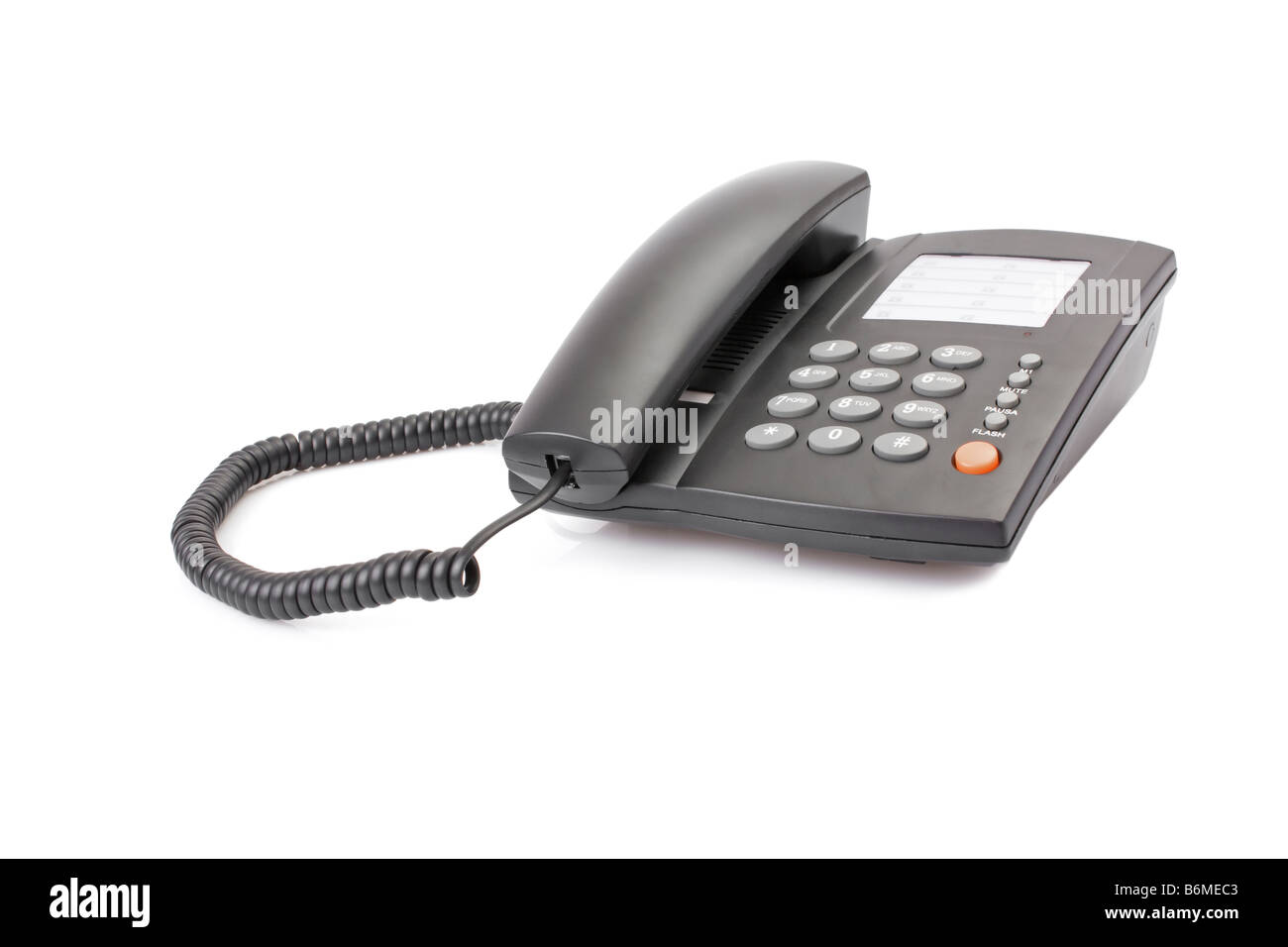 Office telephone with sinuous cord isolated on white Stock Photo