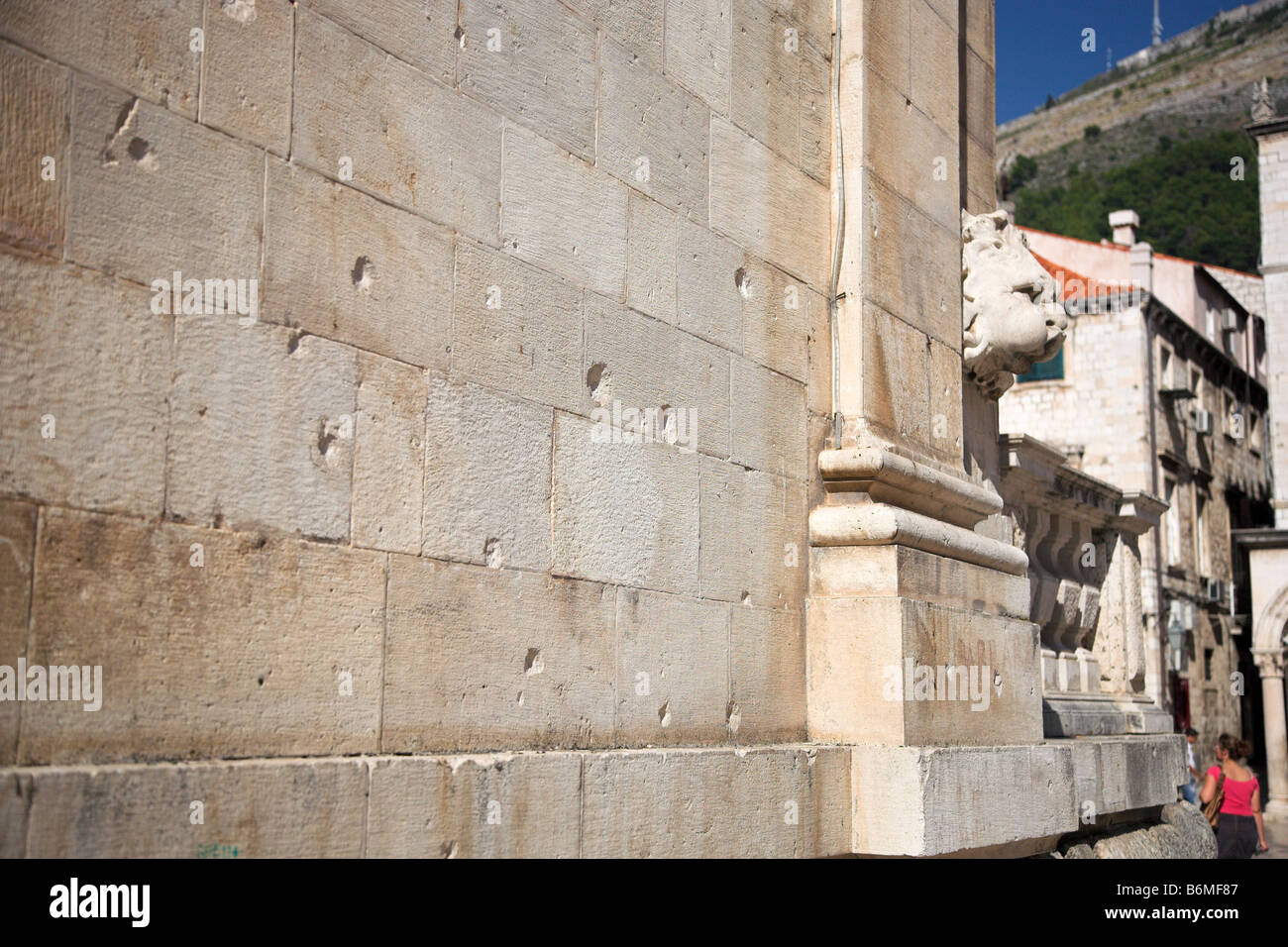 Bullets holes on a war damaged building in Dubrovnik Croatia Stock Photo