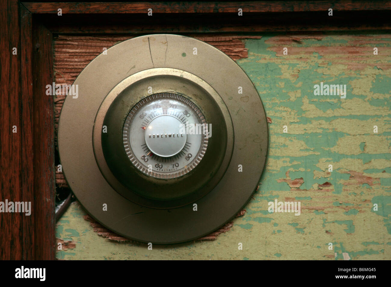 Large round analog thermometer hanging from bracket on outside wall Stock  Photo - Alamy