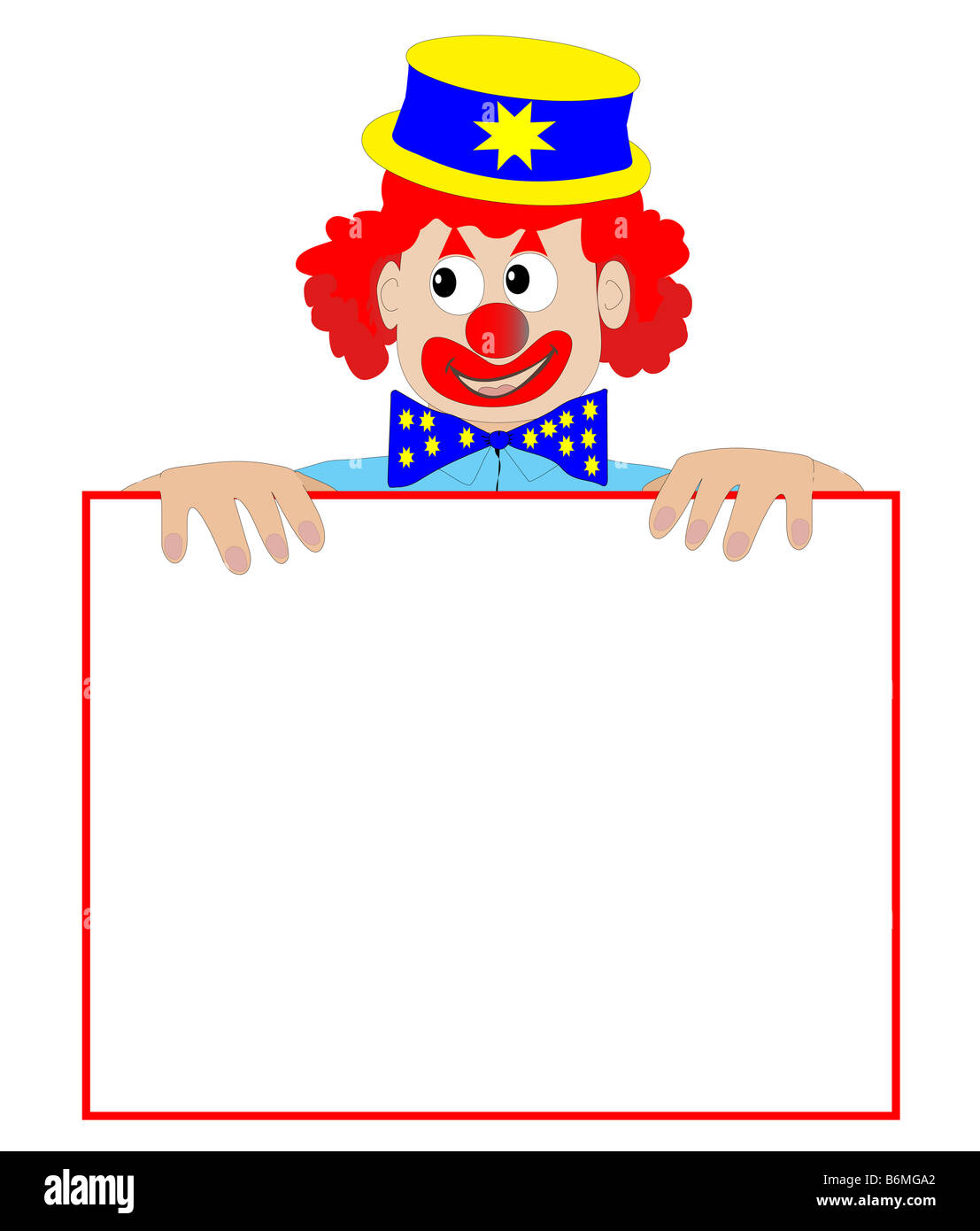 Illustration of a clown holding a blank sign Stock Photo - Alamy