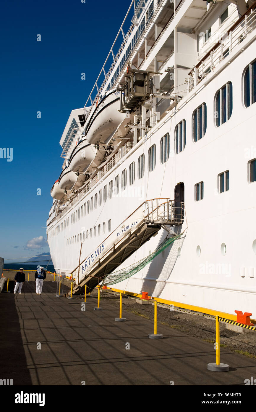 The Former P O Cruise Ship Artemis 1984 Now Mv Artania Berthed At Akureyri Northern Iceland Stock Photo Alamy