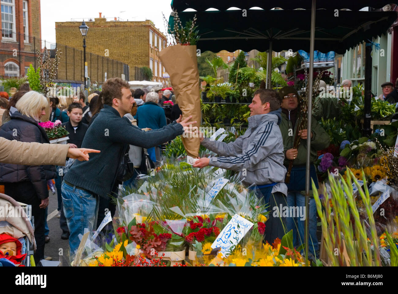 Columbia Road flower market during the Sunday market day in East London