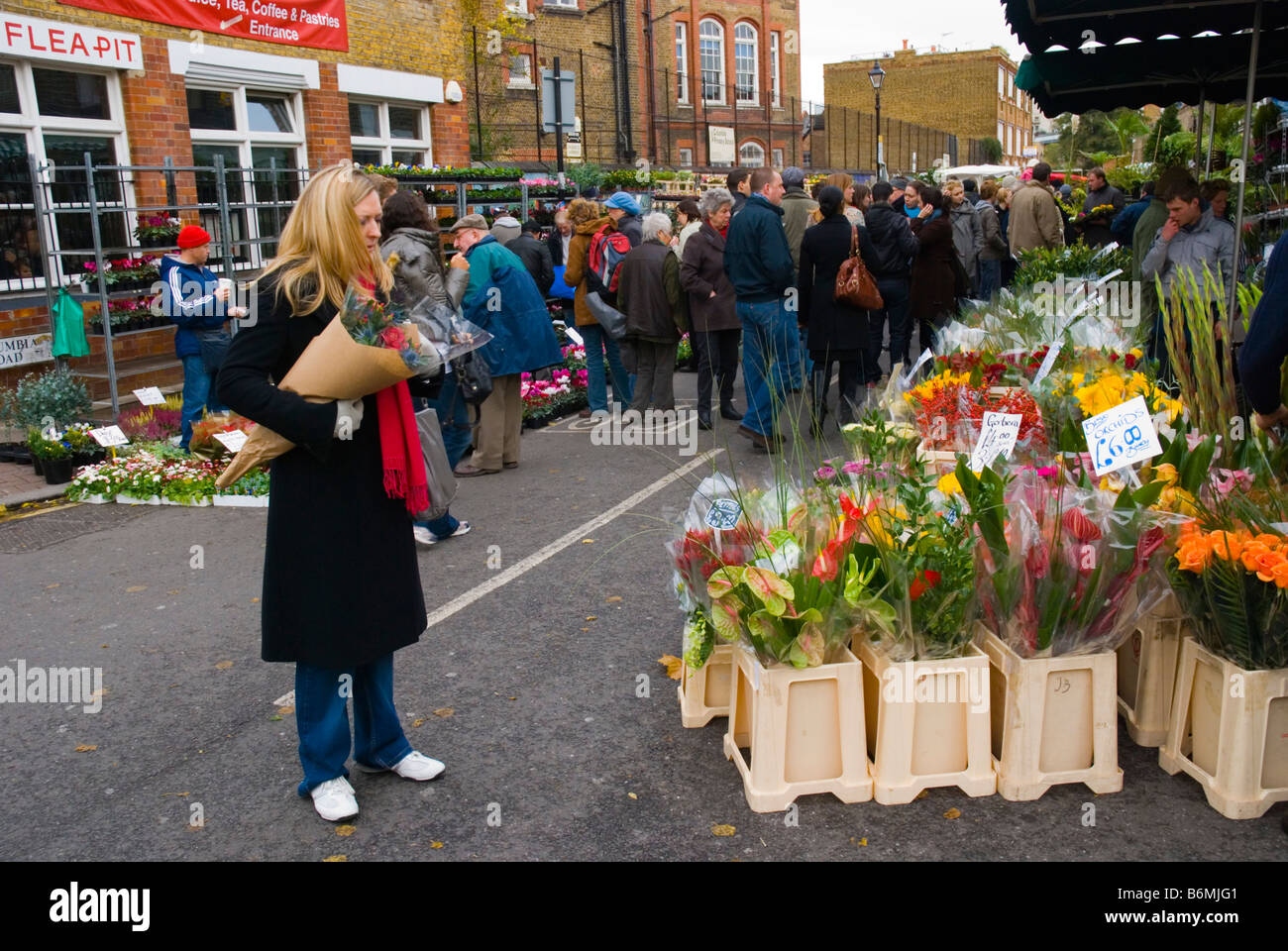 Columbia Road flower market during the Sunday market day in East London