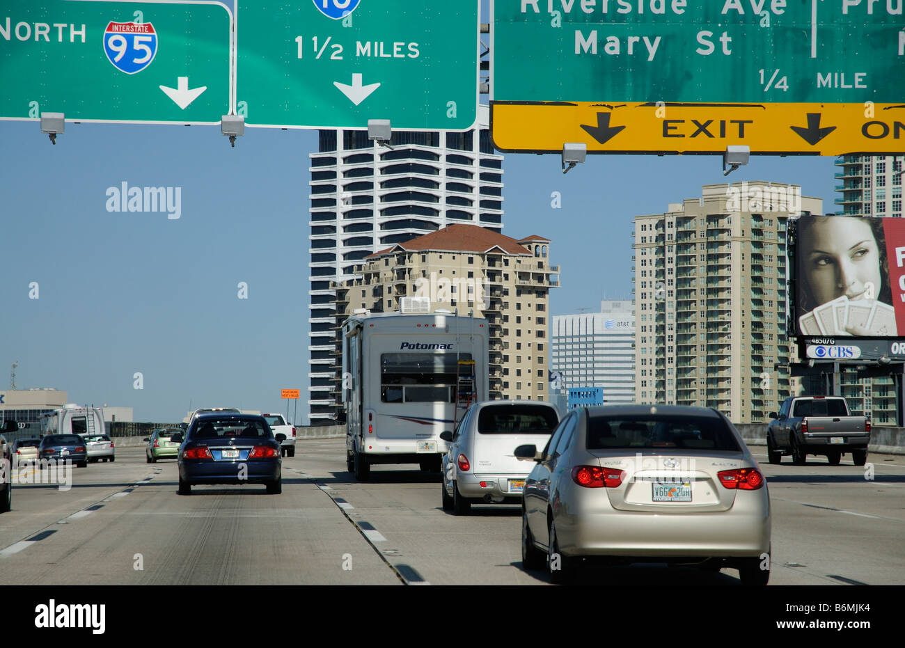 The I 95 interstate highway northbound traffic at Jacksonville northern Florida USA Stock Photo