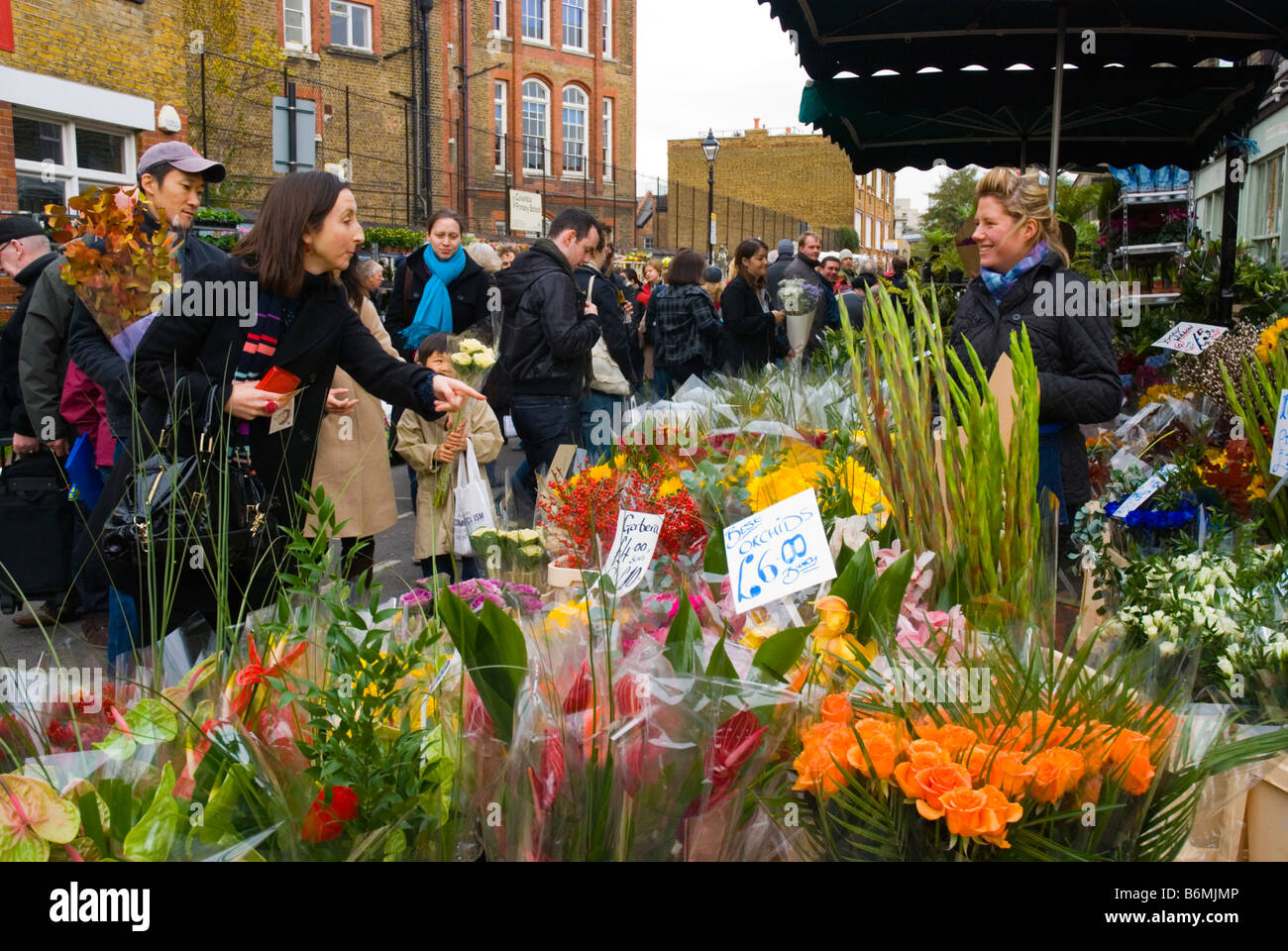 Columbia Road flower market during the Sunday market day in East London