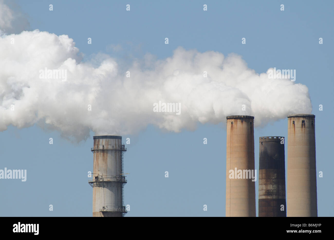 Smoke stacks Tampa Power energy production plant Florida USA Stock