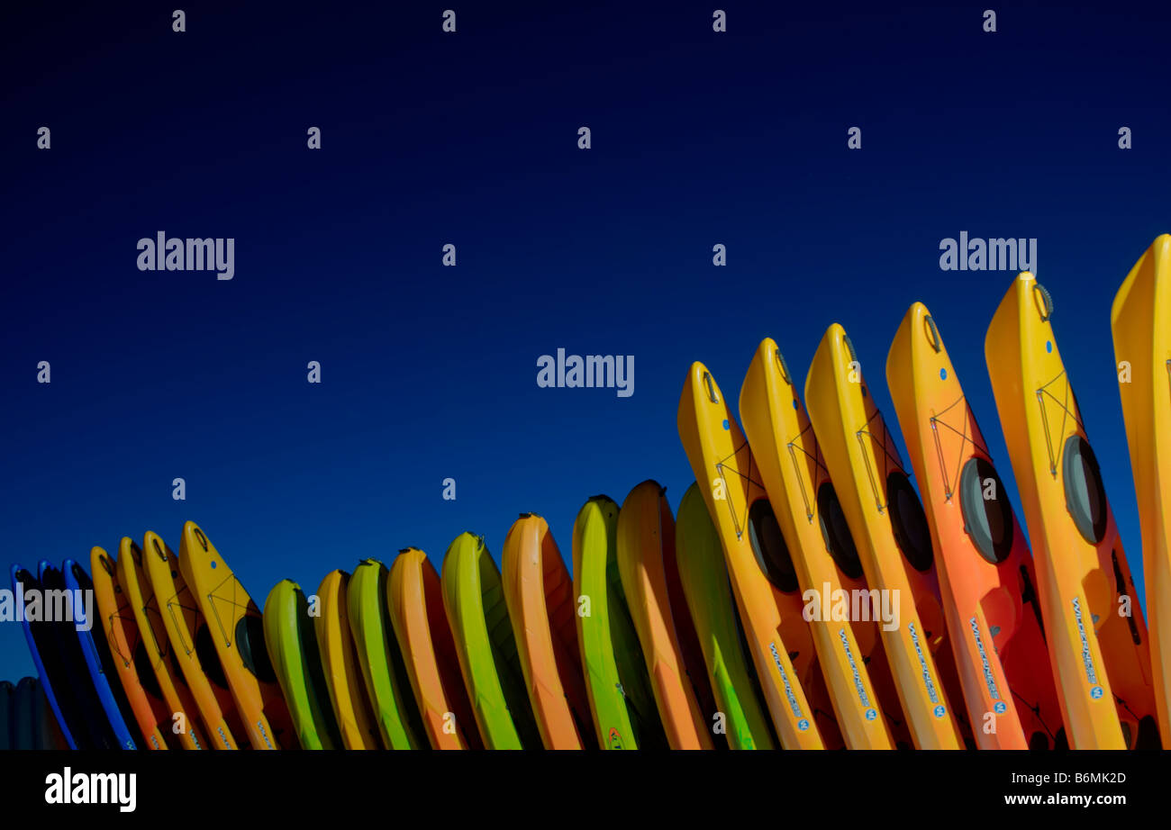 Colorful Kayaks lined up in Honeymoon Island Florida Stock Photo Alamy
