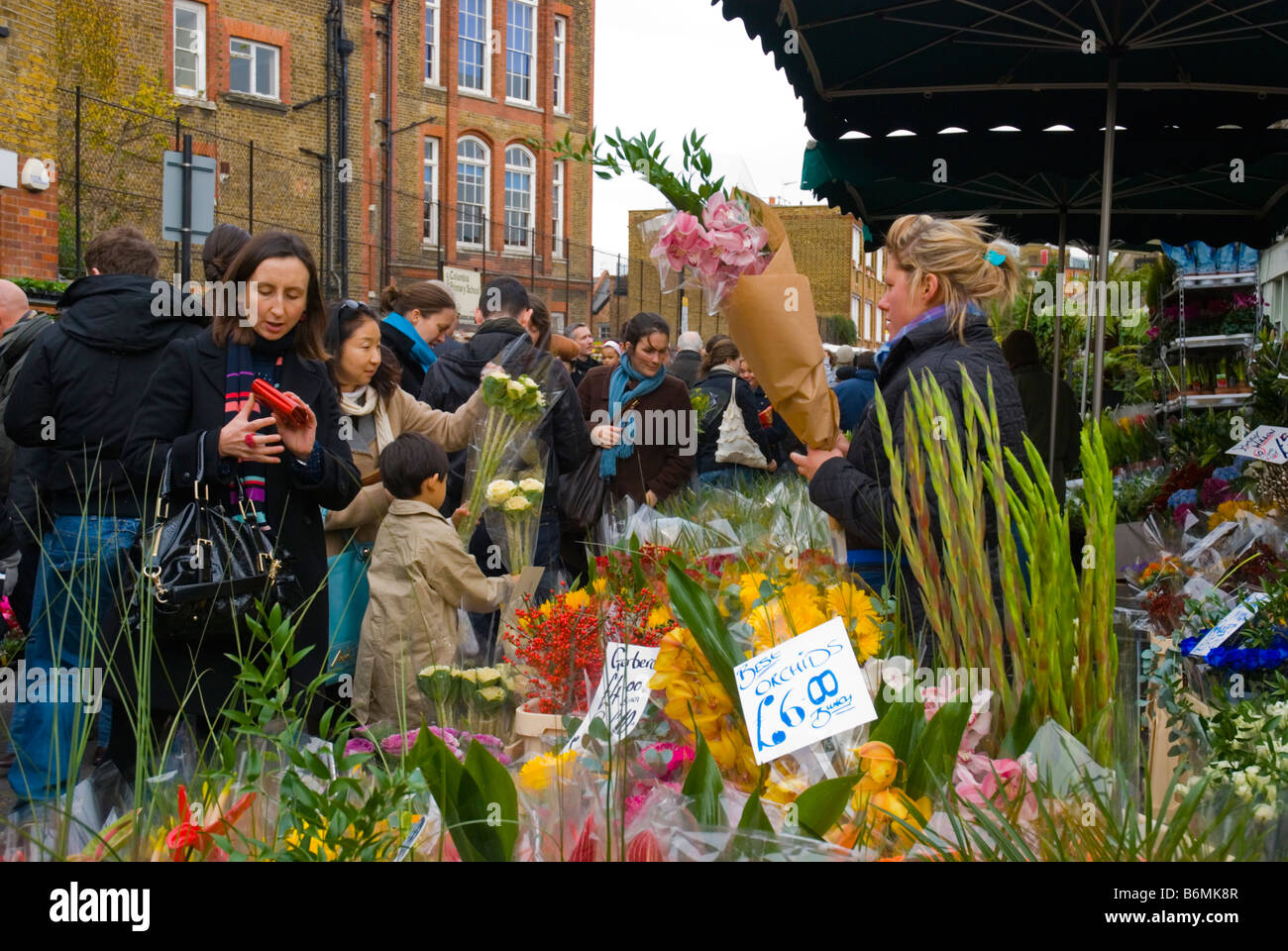 Columbia Road flower market during the Sunday market day in East London