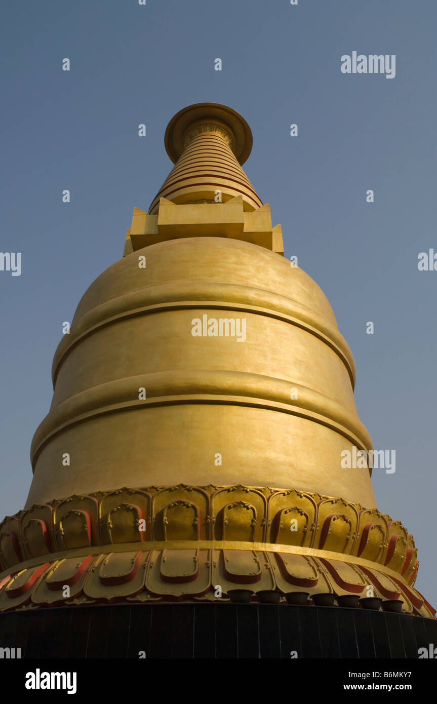 Low angle view of a stupa, Shechen Tennyi Dargyeling Monastery, Bodhgaya, Gaya, Bihar, India Stock Photo