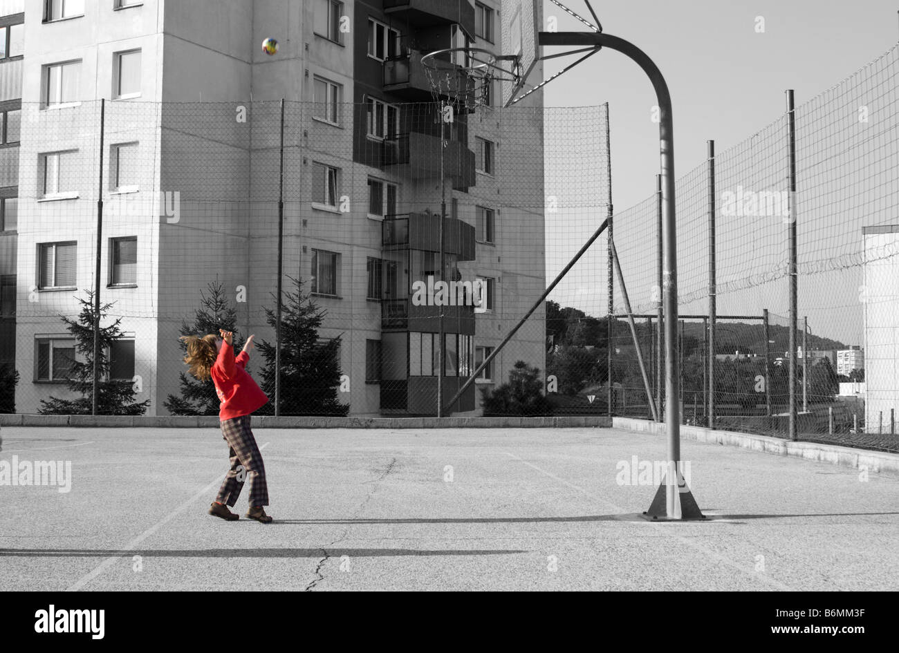 little girl play basketball Stock Photo