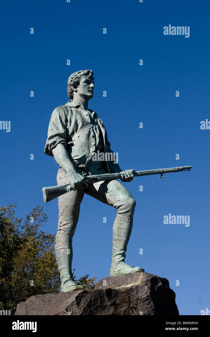 Minuteman Statue at Battle Green Lexington MA Massachusetts New England USA United States of America Stock Photo