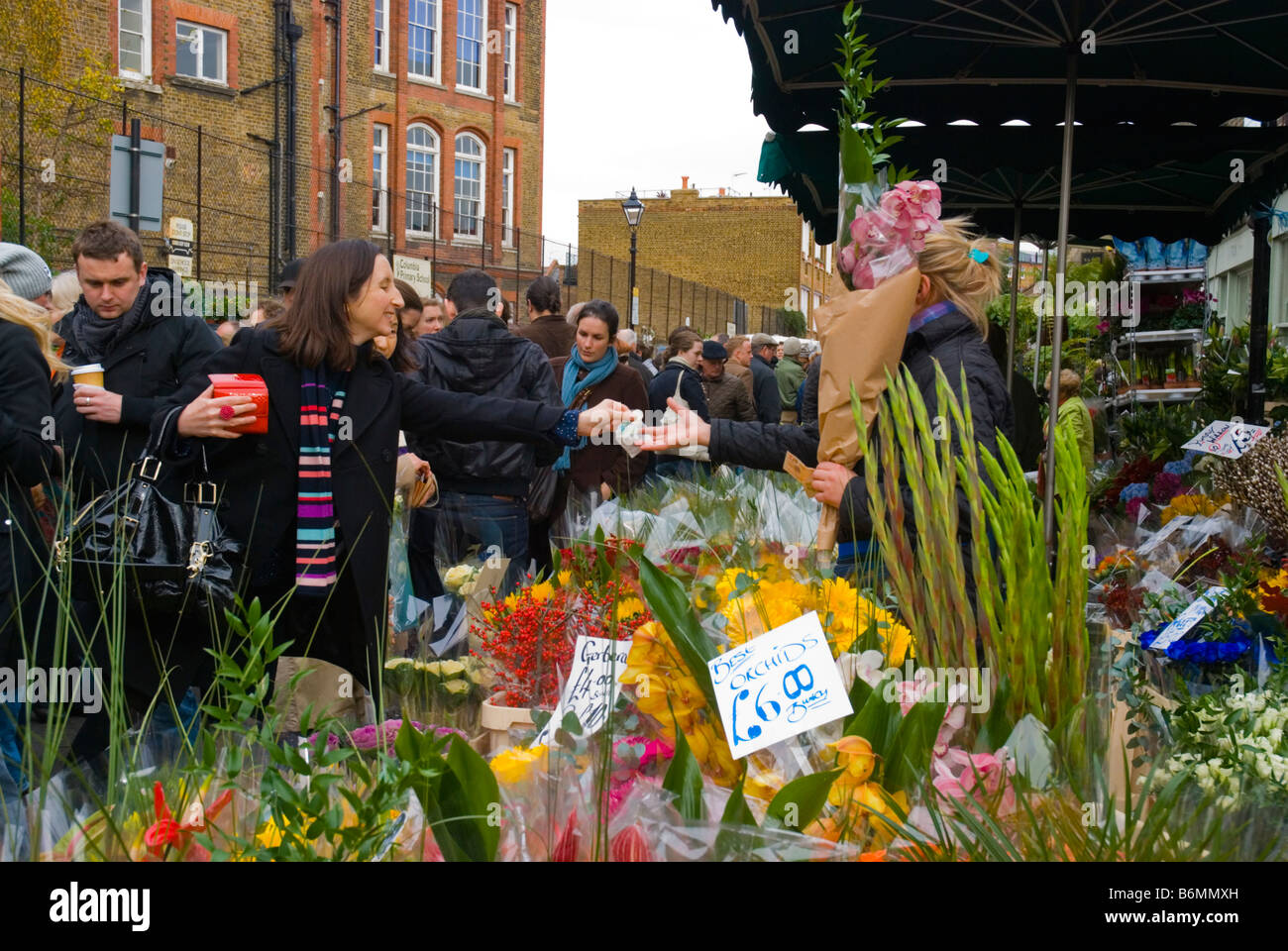 Columbia Road flower market during the Sunday market day in East London