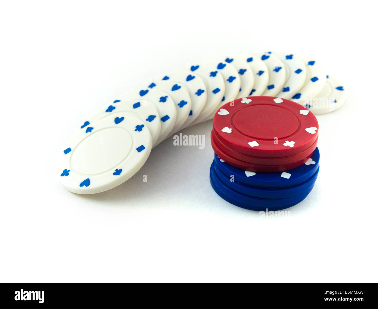 Red White and Blue Poker Chips on Playing Cards Stock Photo Alamy