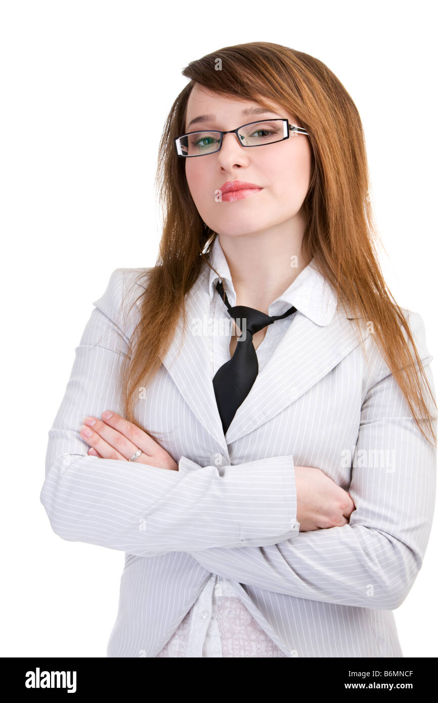 Business woman in a suit on isolated white Stock Photo - Alamy