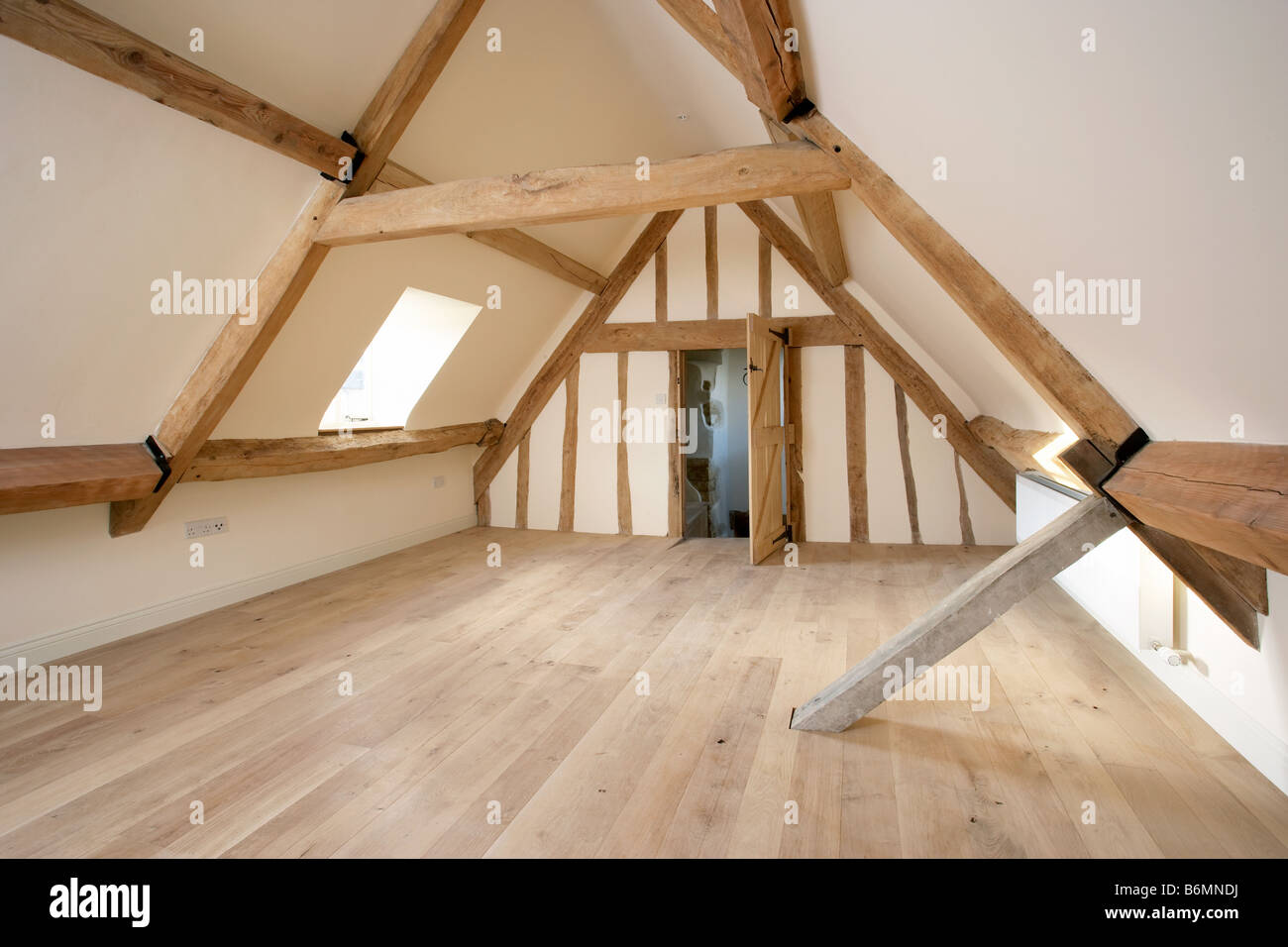 Attic loft roof conversion timber beams Stock Photo Alamy