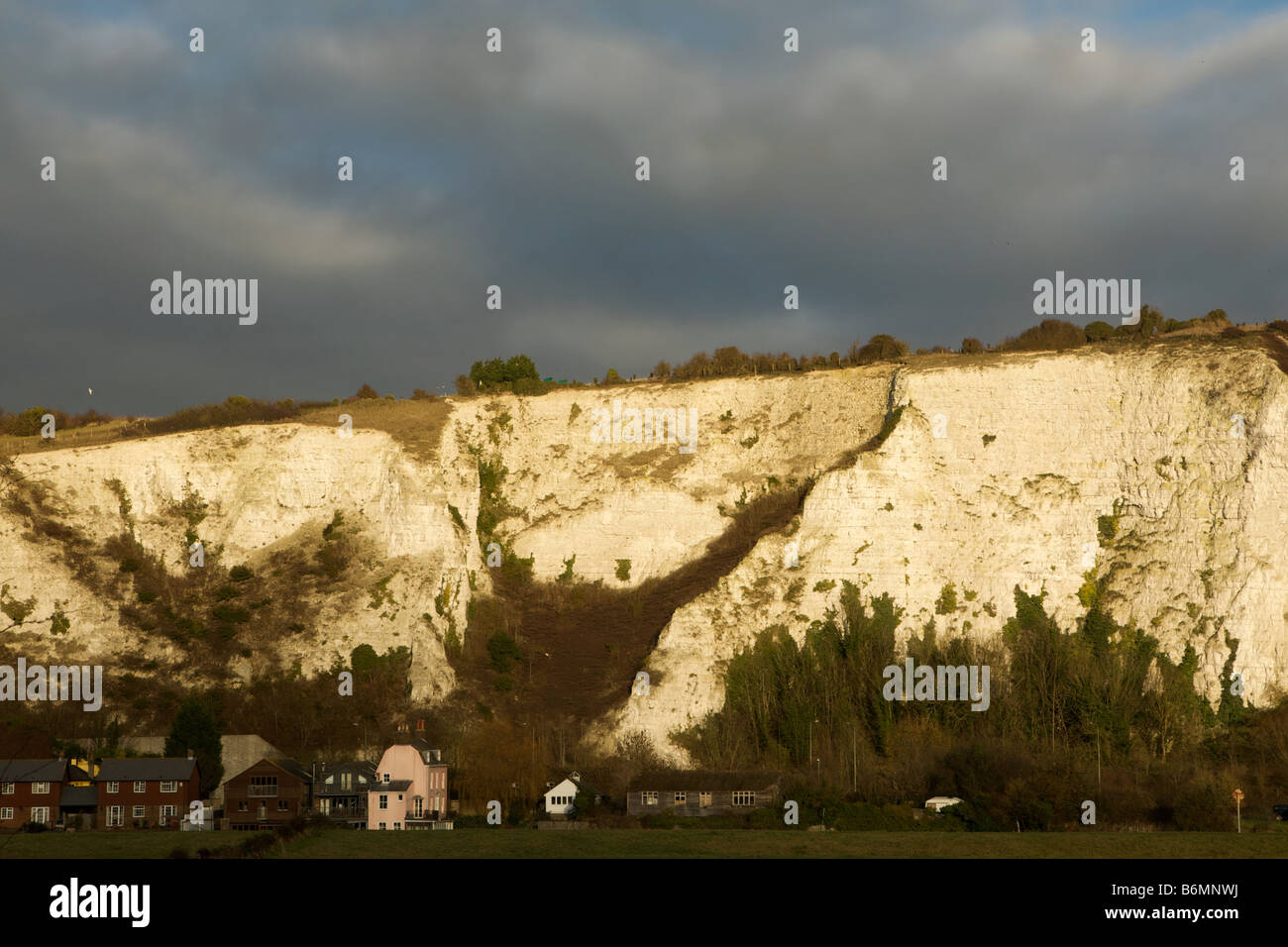 A white chalk cliff face of the South Downs in Lewes East Sussex Stock