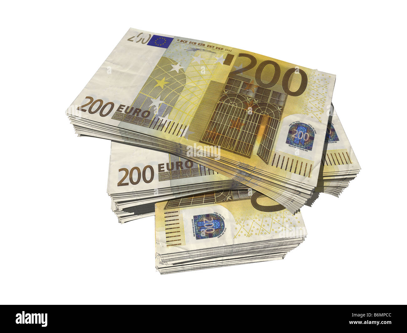 bundles of euro notes isolated over white background Stock Photo