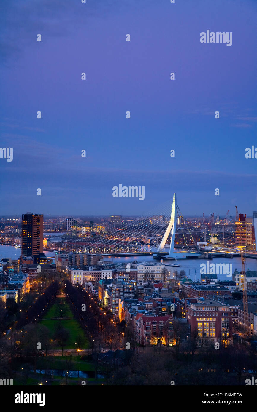 Aerial view of Rotterdam from Euromast tower dusk Rotterdam The Netherlands Stock Photo
