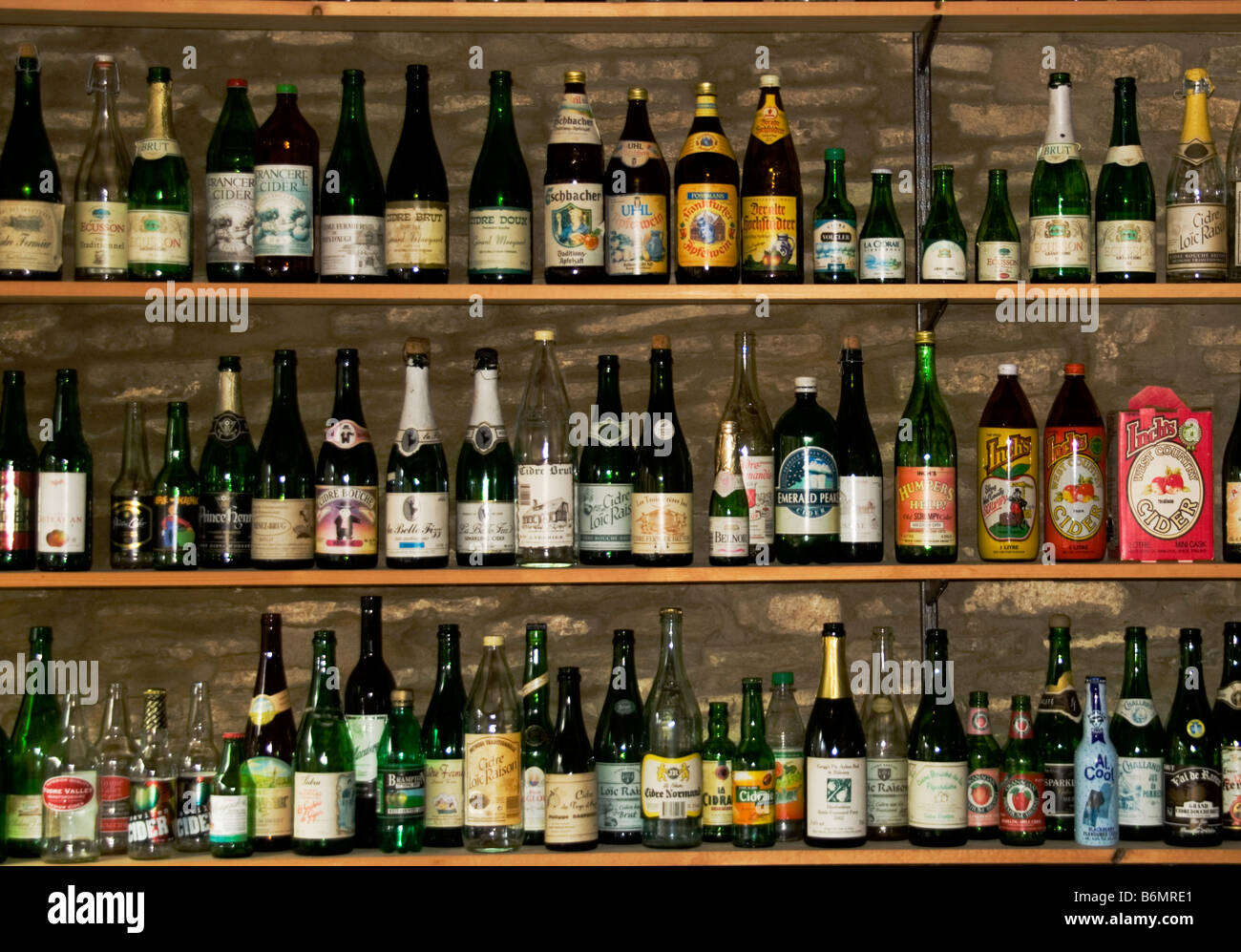 A collection of Cider bottles located in the cafe area of Westons Cider